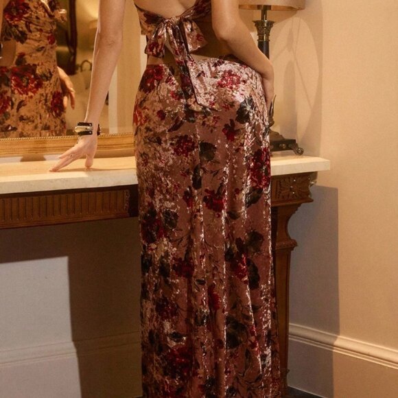 Multicolor Elegant Women's Floral Velvet Party Maxi Dress - Picture 2 of 8